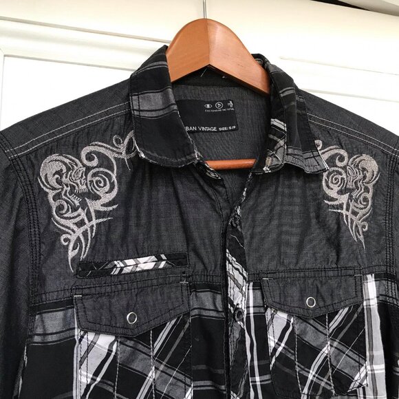 URBAN Vintage Y2K Skull Grunge Men's Small Button Up Shirt - Picture 3 of 8